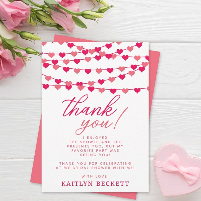 Hanging String Love Hearts Bridal Shower Thank You Card (Creator Uploaded)