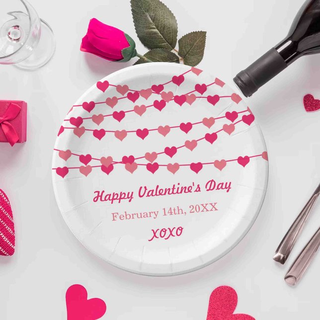 Hanging String Love Hearts Happy Valentine's Day Paper Plates (Creator Uploaded)