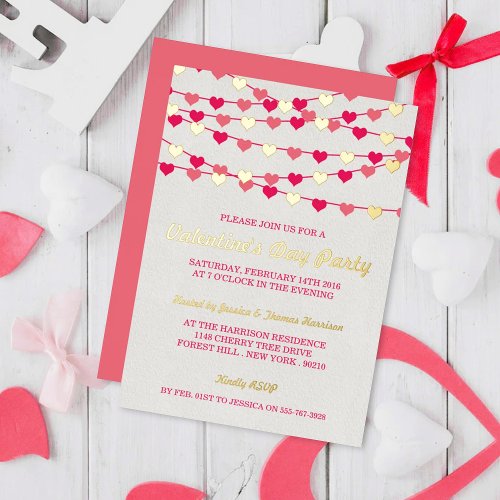 Hanging String Love Hearts Valentines Day Party Foil Invitation