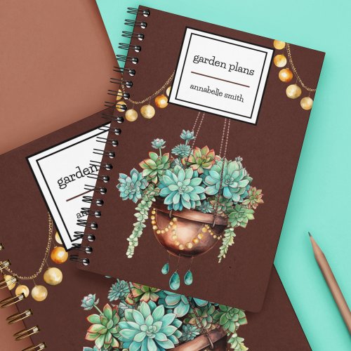 Hanging Succulent in Copper and Turquoise Pot Notebook