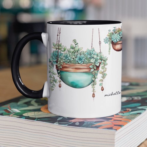 Hanging Succulents in Turquoise and Copper Pots  Two_Tone Coffee Mug