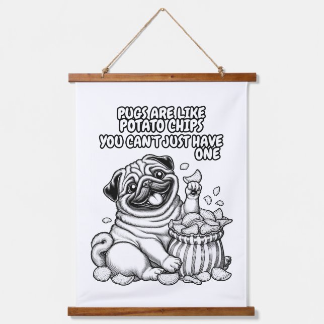 Hanging tapestry with Pug like potato chips (Front)