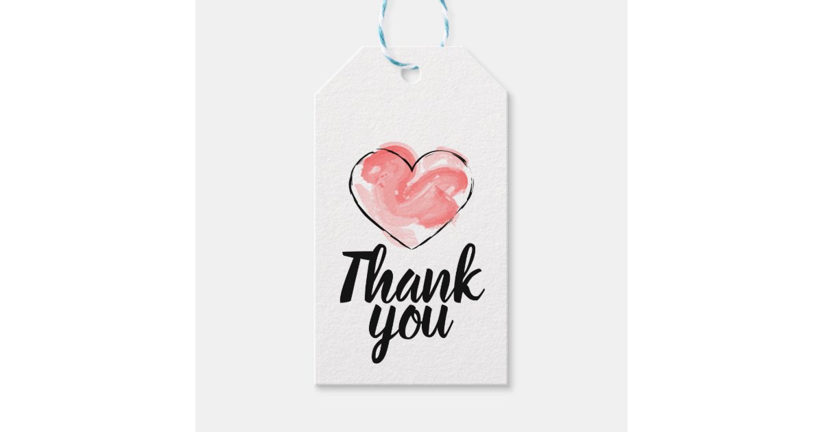 Hanging thank you tags with red heart | Zazzle