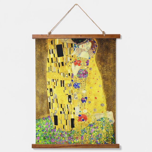 Hanging Wall Tapestry with Klimt's The Kiss (Front)