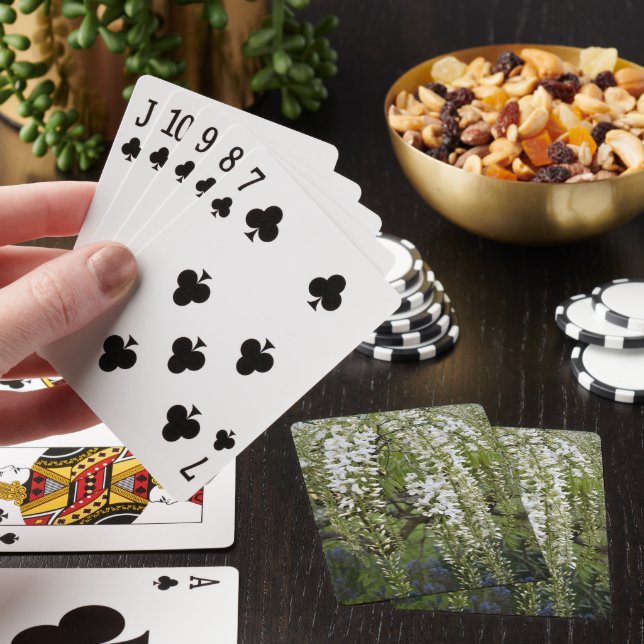 Hanging White Wisteria Floral Poker Cards (In Situ)