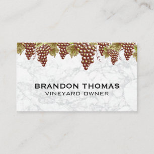 Hanging Wine Grapes Marble Background Business Card