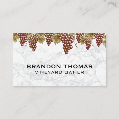 Hanging Wine Grapes  Marble Background Business Card