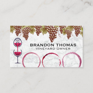 Hanging Wine Grapes Marble Wine Stains Business Card