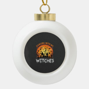 Hanging Witches Halloween Moon Bats Pumpkins_1 Ceramic Ball Christmas Ornament
