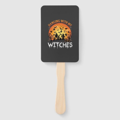 Hanging Witches Halloween Moon Bats Pumpkins_1 Hand Fan