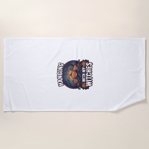Hanging Witches Halloween Pumpkins Haunted Forest  Beach Towel