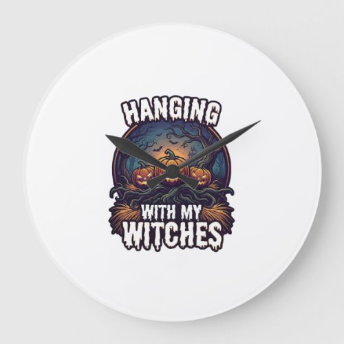 Hanging Witches Halloween Pumpkins Haunted Forest Large Clock
