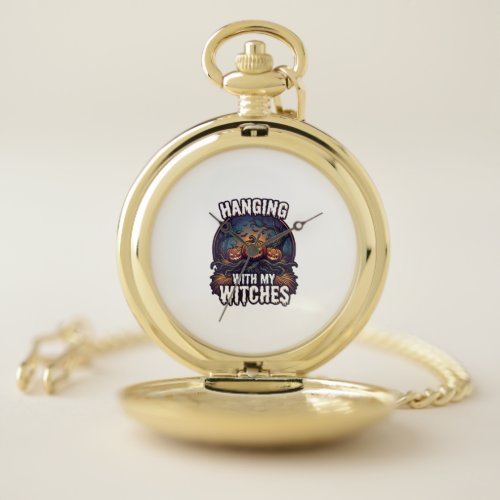 Hanging Witches Halloween Pumpkins Haunted Forest  Pocket Watch