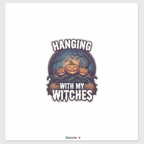 Hanging Witches Halloween Pumpkins Haunted Forest  Sticker