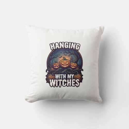 Hanging Witches Halloween Pumpkins Haunted Forest  Throw Pillow