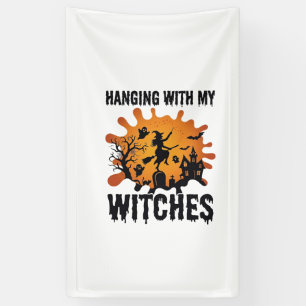 Hanging Witches Halloween Witch Broom Haunted Hous Banner