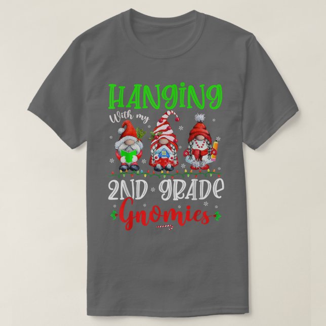 Hanging With My 2nd Grade Gnomies Xmas Lights Gnom T-Shirt (Design Front)