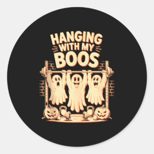 Hanging With My Boos Funny Halloween Ghost Workout Classic Round Sticker