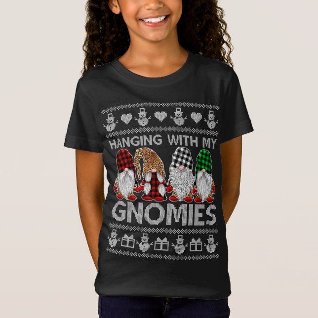 Hanging With My Gnomies Christmas Cute Gnomes Ugly T-Shirt (Front)