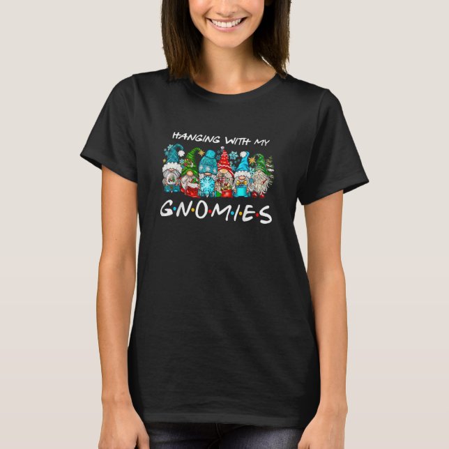 Hanging With My Gnomies Christmas  Gnome Christmas T-Shirt (Front)