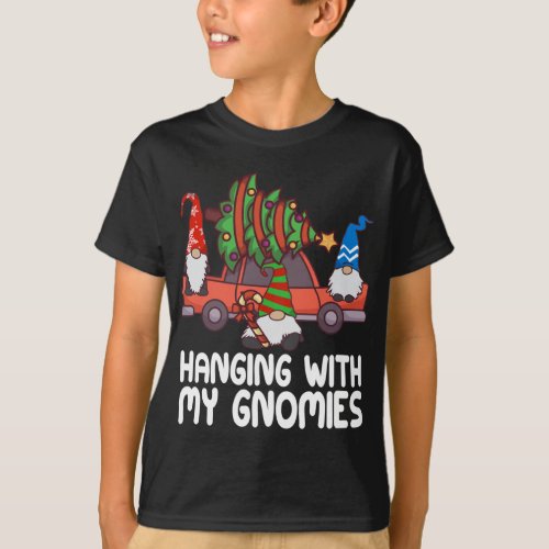 Hanging With My Gnomies Christmas Santa Gnome Red  T_Shirt