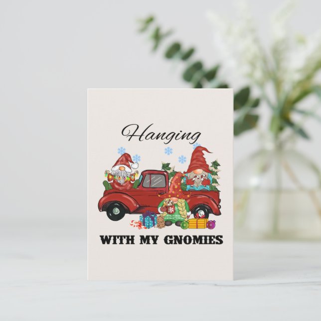 Hanging With My Gnomies – Cute Christmas Postcard (Standing Front)
