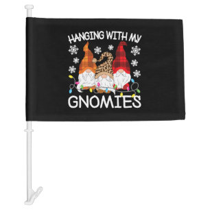Hanging With My Gnomies Funny Christmas Gnome Xmas Car Flag