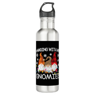 Hanging With My Gnomies Funny Christmas Gnome Xmas Stainless Steel Water Bottle