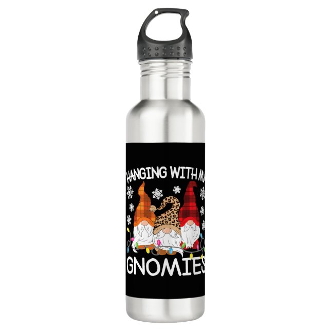 Hanging With My Gnomies Funny Christmas Gnome Xmas Stainless Steel Water Bottle (Front)