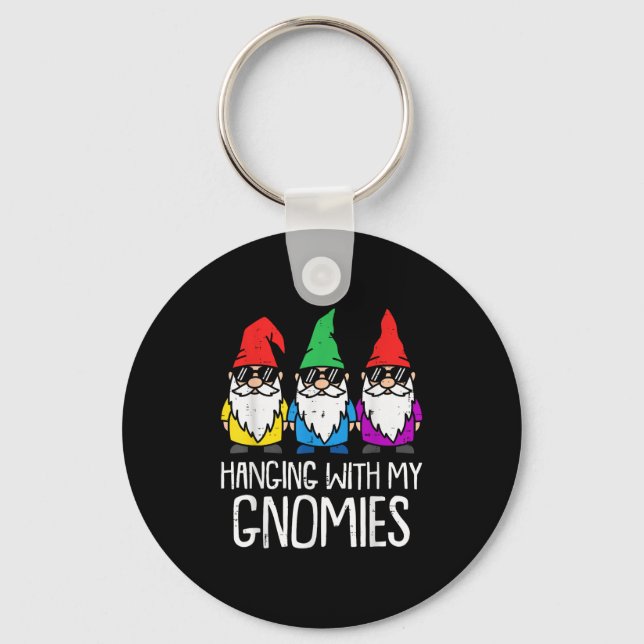 Hanging With My Gnomies Funny Christmas Holiday Me Keychain (Front)