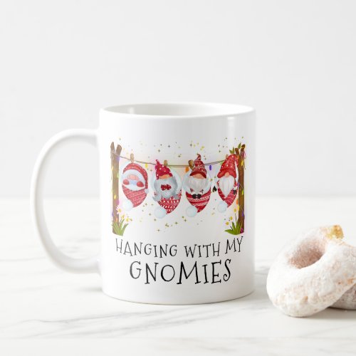 Hanging With My Gnomies Funny Christmas Monogram Coffee Mug