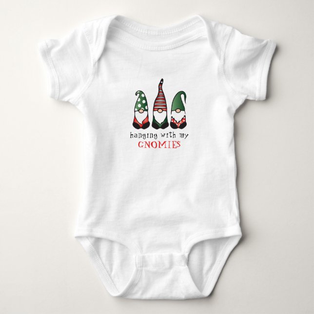 Hanging With My Gnomies Funny Christmas Saying Baby Bodysuit (Front)
