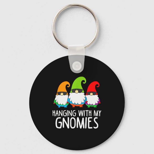 Hanging With My Gnomies Funny Garden Gnome  Keychain (Front)