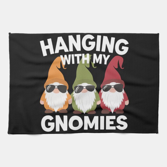 Hanging With My Gnomies Funny Garden Gnome Kitchen Towel (Horizontal)