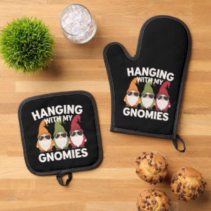 Hanging With My Gnomies Funny Garden Gnome Oven Mitt & Pot Holder Set