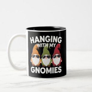 Hanging With My Gnomies Funny Garden Gnome Two-Tone Coffee Mug