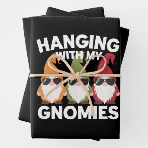 Hanging With My Gnomies Funny Garden Gnome Wrapping Paper Sheets