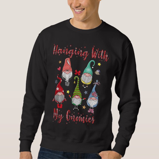 Hanging With My Gnomies Funny Gnome Plaid Christma Sweatshirt (Front)