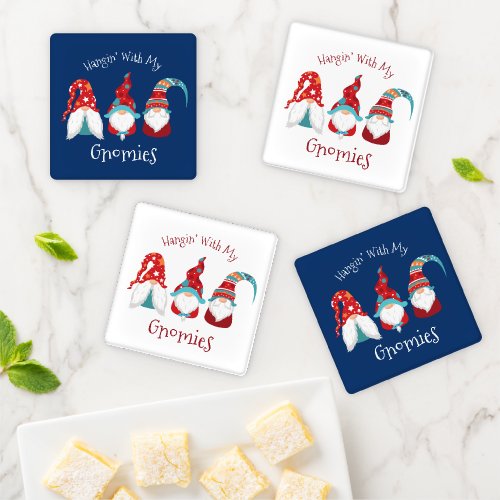 Hanging with my Gnomies Funny Modern Cute Holiday Coaster Set