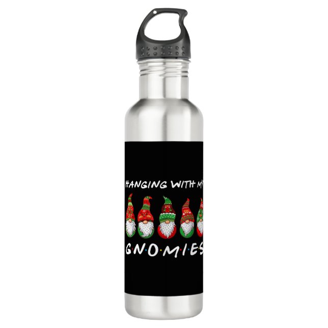Hanging With My Gnomies Gnome Friend Christmas Stainless Steel Water Bottle (Front)