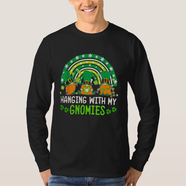 Hanging With My Gnomies Green Plaid Gnomes St Patr T-Shirt (Front)