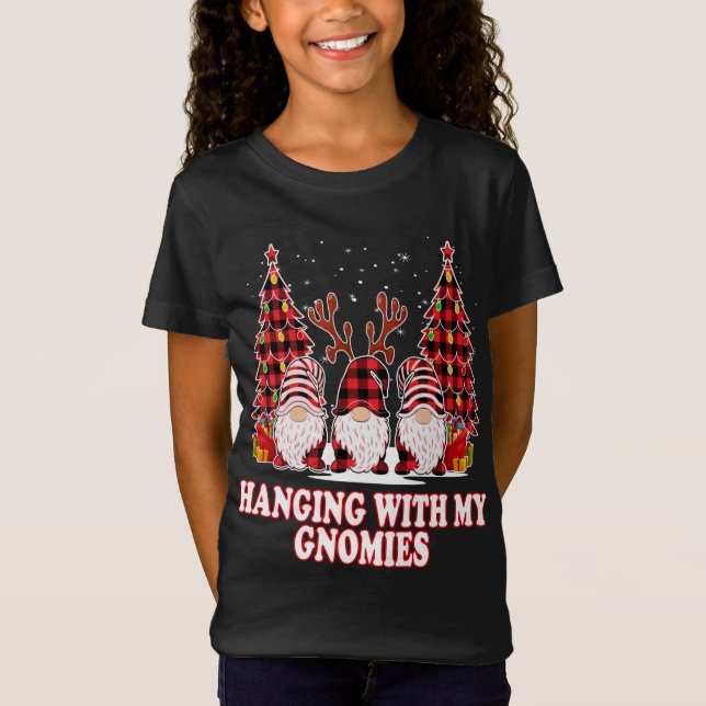 Hanging With My Gnomies Green Plaid Gnomes St Patr T-Shirt (Front)