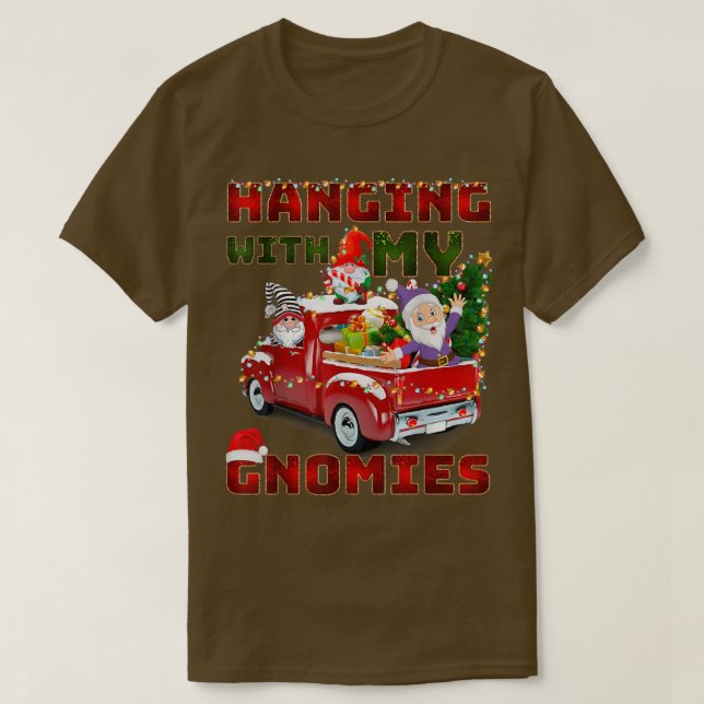 Hanging With My Gnomies Tree on Truck Red Christma T-Shirt (Design Front)