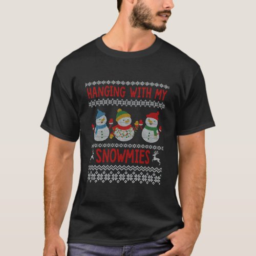 Hanging With My Snowmies Ugly Christmas Pajama Mat T_Shirt