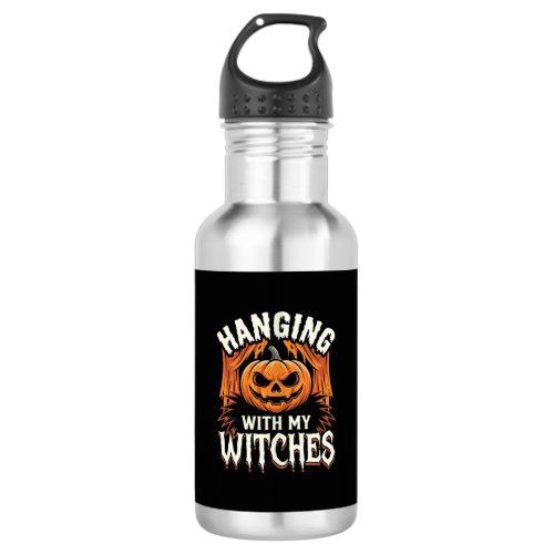 Hanging With My Witches Halloween Pumpkin Stainless Steel Water Bottle