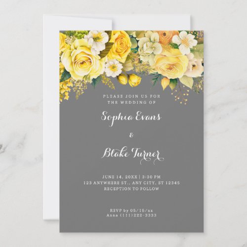 Hanging Yellow Flowers Gray Garden Wedding Invitation