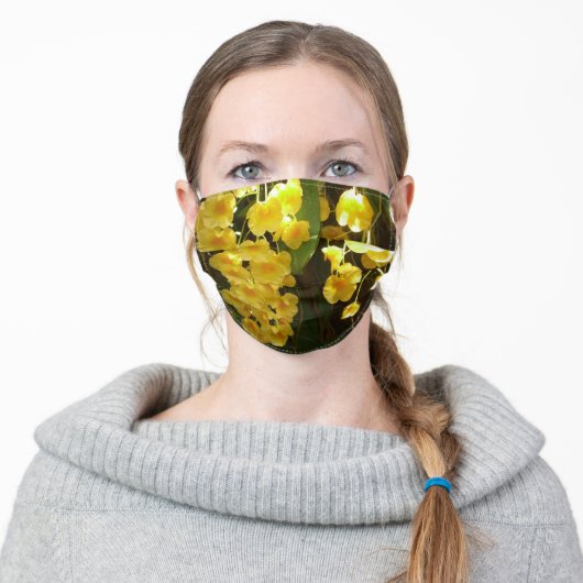 Hanging Yellow Orchids Tropical Flowers Adult Cloth Face Mask (Worn)