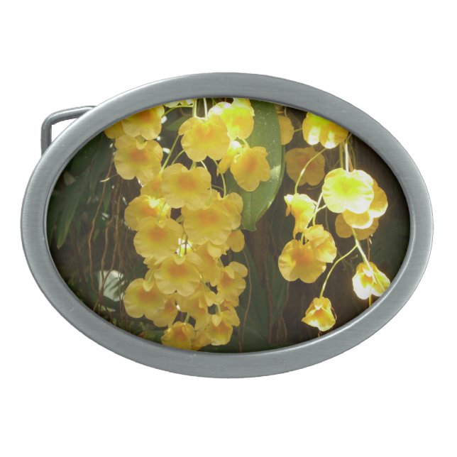 Hanging Yellow Orchids Tropical Flowers Belt Buckle (Front)