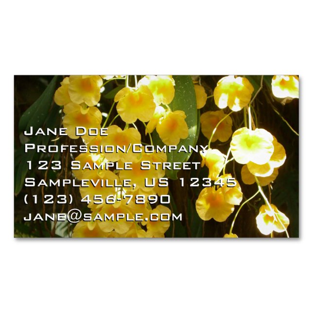 Hanging Yellow Orchids Tropical Flowers Business Card Magnet (Front)