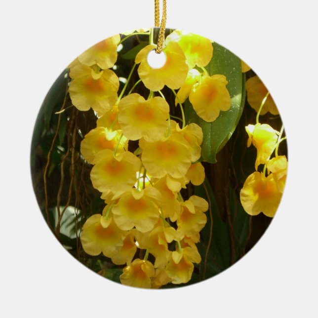 Hanging Yellow Orchids Tropical Flowers Ceramic Ornament (Front)
